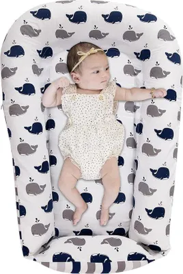 Productafbeelding van Wieg van katoen, 2-delig, 60 x 90 cm, geschikt voor baby's en pasgeborenen, met een klein walrusmotief
