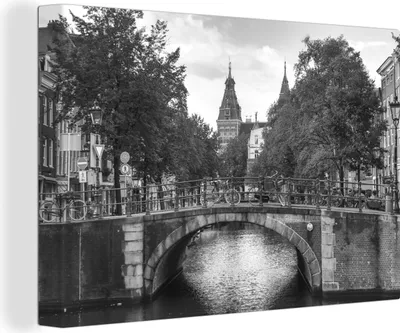 Produktbild von OneMillionCanvasses® - Leinwandbilder - 140x90 cm, Brücke über die Prinsengracht in Amsterdam - schwarz und weiß, Wandbilder Kunstdruck Wanddekoration