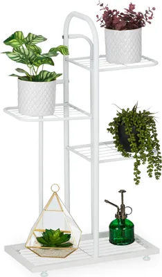Produktbild von Relaxdays Pflanzenständer, 4 Ablagen, Pflanzentreppe Blumen & Kräuter, Metall Blumenregal, HBT: 72,5x44x22,5 cm, weiß