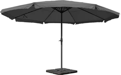Produktbild von Sonnenschirm Meran Pro, Gastronomie Marktschirm mit Volant Ø 5m Polyester/Alu 28kg anthrazit mit Ständer