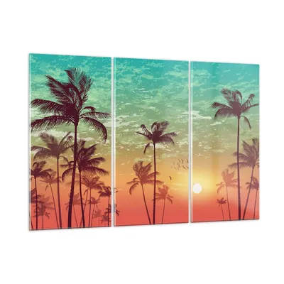 Produktbild von Bilder auf glas - Horizont Küste Kokosnuss Himmel - 105x70cm - Glasbilder - Wandbilder - Kunstdruck - zum Aufhängen bereit - Wanddekoration aus Glas - Glas Bilder - Wandbild auf Glas - GCE105x70-3121