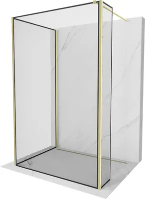 Produktbild von Mexen Kioto Walk-in Duschwand, 130x80x40 cm, Schwarz/Gold Gebürstet