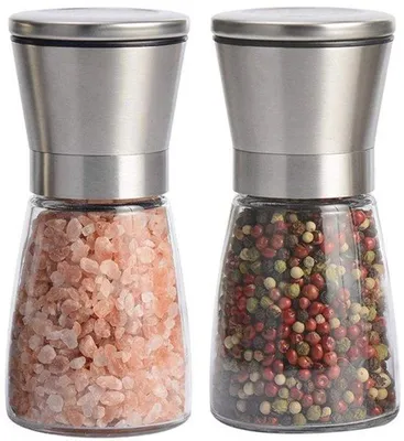 Produktbild von Salz- und Pfeffermühlen - Kräuter- und Gewürzmühlen - Aus hochwertigem Glas und Edelstahl - 2 Stück