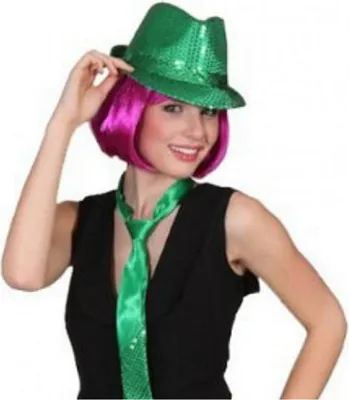 Hut grün Disco-Queen Pailletten-Hut für Erwachsene Kostüm-Zubehör Las Vegas St. Patrick St. Patricks Day Fasching Karneval Mottoparty Schlagermove Accessoire