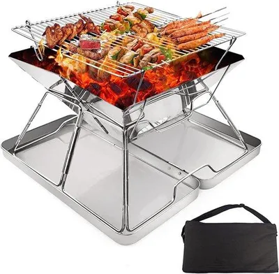 Zdjęcie produktu dla Przenośny grill stalowy – grill na węgiel drzewny do biwakowania i pikników, w walizce podróżnej