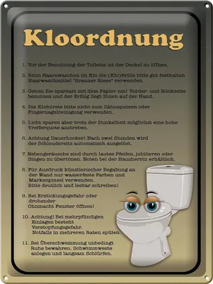 Produktbild von Blechschild Kloordnung Toilette WC Regeln, 40 x 30 cm, Blechschilder Spruch Wegweiser Wc Bad