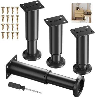 Zdjęcie produktu dla Nogi meblowe 18-32 cm, 4 sztuki, regulowane, metal, czarny, do stół