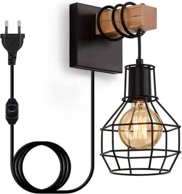 Immagine prodotto di Applique industriale nera dimmerabile con dettagli in legno
