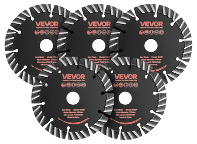 Image de VEVOR, 5 disques de coupe diamant de 133 mm, lames de scie diamantée avec un alésage de 20 mm et une hauteur de segment de 13 mm, vitesse maximale de 7000 tr/min. Disques diamantés pour découpe à sec ou à l'eau, adaptés pour le béton, la maçonnerie et la pierre