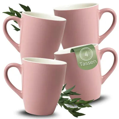 Produktbild von Kaffeetassen 4er Set aus Keramik 340ml, Teetassen in Altrosa