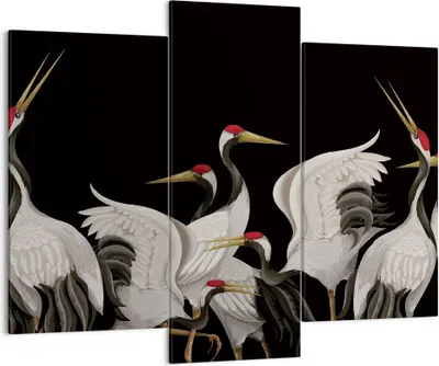 Produktbild von Bild auf Leinwand - Leinwandbild - 3 Teile - Kraniche Vögel Grafiken - 130x100cm - Wand Bild - Wanddeko - Wandbilder - Leinwanddruck - Bilder - Wanddekoration - Leinwand bilder - CB130x100-4748
