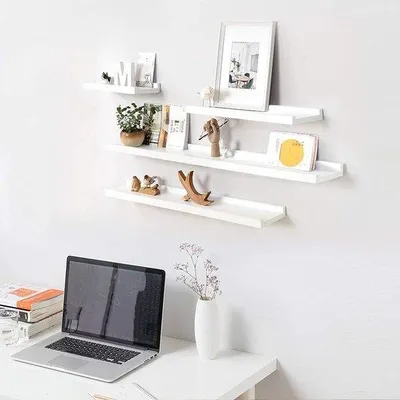 Productafbeelding van Unyqoos® Wandplank Wit, 30 cm – massief eikenhout, 2 planken, wandmontage, draagvermogen tot 20 kg, geschikt voor slaapkamer, keuken, badkamer, woonkamer