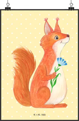 Produktbild von Mr. & Mrs. Panda Bild Eichhörnchen Blume DIN A2 - Gelb Pastell - Geschenk, Wandbild, Lustige Sprüche, Spruch Positiv, drucke, Plakat, Eichhorn, Spaß, Posterdruck, Lachen