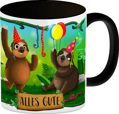 Produktbild von Alles Gute Kaffeebecher Henkel und Innenseite Schwarz mit Faultier