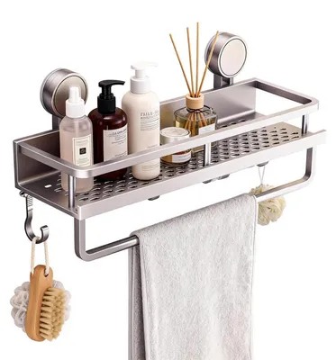 Productafbeelding van Doucheplank met zuignappen, zonder boren, aluminium, 30 cm, met 5 haken