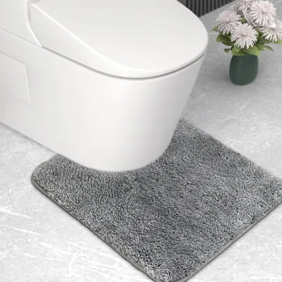 Image de Tapis de bain en microfibre, extra épais (2 cm), ultra-absorbant, 50 x 50 cm, en forme de U, gris