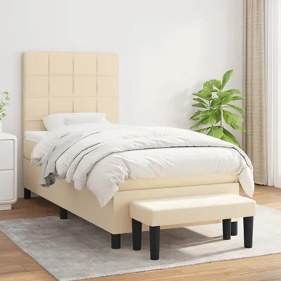 Produktbild von Cloris Designermöbel Boxspringbett mit Matratze Creme 80x200 cm Stoff 2024 Neu