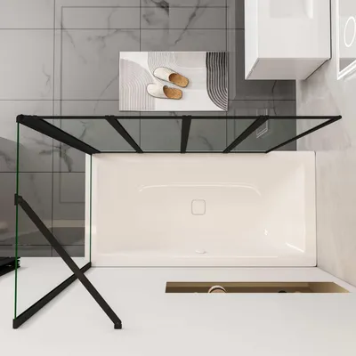 Produktbild von 100cm Schwarz Badewannenaufsatz 4-tlg. Faltwand mit 70cm Seitewand 6mm Nano-ESG Duschwand Duschabtrennung