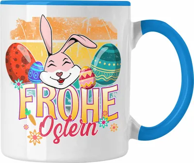 Produktbild von Trendation - Tasse Ostern Ostergeschenke Kinder Jugendliche Geschenke Lustige Grafik Osterhase Osterei Frohe Ostern Lustig (Blau)