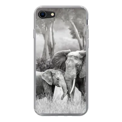 Produktbild von MuchoWow® Handyhülle Schutzhülle Hülle für iPhone 8 Elefant - Tiere - Natur - Schwarz und weiß Silikon Softcase Handy Hülle - Schutzhaube