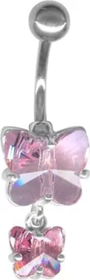 Produktbild von Bauchnabel Silber Piercing 2 Schmetterling Mit Kristall Elements - Rosa