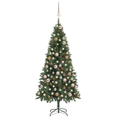 Zdjęcie produktu dla The Living Store Sztuczna choinka z lampkami, bombkami, szyszkami 180 cm