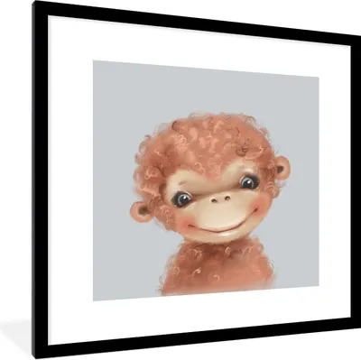 Produktbild von MuchoWow® Gerahmtes Poster Dschungel - Affe - Grau 40x40 cm - Poster mit Schwarzem Bilderrahmen Wandposter Rahmen Foto Bilder - Poster - Plakat im Rahmen