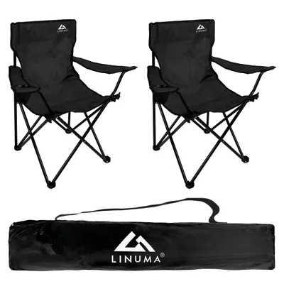 Produktbild von LINUMA® 2er Set - Faltstuhl SCHWARZ Campingstuhl Anglerstuhl mit Getränkehalter & Tragetasche - Anglersessel klappbar - Klappstuhl Gartenstuhl