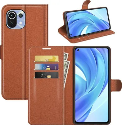 Produktbild von König Design Hülle kompatibel mit Xiaomi Mi 11 Lite Kunstleder Handyhülle - Handy Case Braun