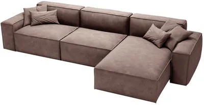 Obrázek produktu pro Rohová sedací souprava ve tvaru L Figo - rohová sedací souprava 265 cm, sametová látka, měkká pěna - otoman vpravo, rohová sedací souprava hnědá (Whisper 5)