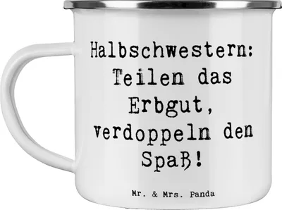Produktbild von Mr. & Mrs. Panda Pott Spruch Halbschwester Freude - Weiß - Geschenk, becher emaille, Tasse, Familiengeschenke, Geburtstage, Geschwisterbeziehung, Liebe, Familiendynamik