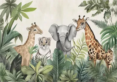 Produktbild von Fototapete Kinderzimmer Tiere Dschungel - 350x250 cm - inklusive kleister - Vlies Tapete Kinder - Vliestapete Modern Wandtapete - Kindertapete