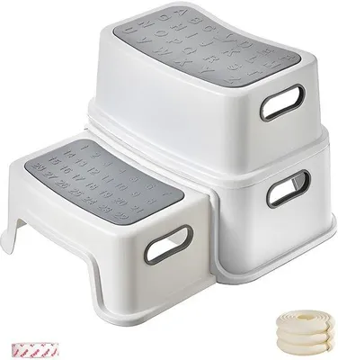 Produktbild von Unyqoos® rutschfester Kindertritt aus Kunststoff – bis 80 kg, Antirutsch‑Matte & Gummifüße, Soft‑Grip Tragegriff, für Bad, Küche, Kinder 1–6 Jahre