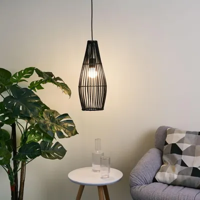 Produktbild von Pendelleuchte Timber Love Schwarz Rattan Ø20cm max. 20W E27 ohne Leuchtmittel kürzbar