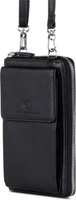 Image de Porte-monnaie en cuir pour téléphone portable avec protection RFID, étui pour téléphone portable avec porte-monnaie en cuir véritable pour femmes et hommes, compartiment pour cartes et compartiment à monnaie