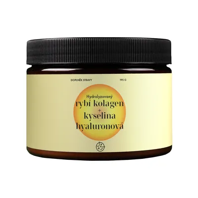 Obrázek produktu pro Hydrolyzovaný rybí kolagen s kyselinou hyaluronovou a vitamíny C a E (příchuť mango) prášek 195 g