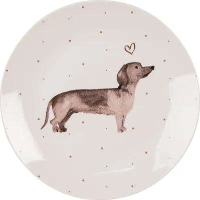 Produktbild von Clayre & Eef Frühstücksteller Ø 20 cm Beige Braun Porzellan Dackel