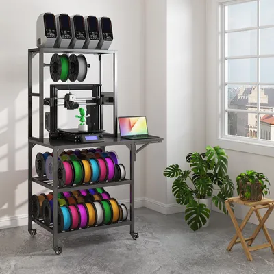 Image de Support pour imprimante 3D Clinvia, support de table robuste pour imprimante 3D avec plateau pour filaments, porte-bobine en T avec roulettes, établi pour imprimante 3D destiné aux studios d'impression 3D, aux bureaux à domicile et aux ateliers