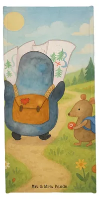Produktbild von Mr. & Mrs. Panda Handtuch Pinguin & Maus Wanderer Design - Eisblau - Geschenk, Strandlaken, Wandern, Pinguine, Strandtuch, Ausflug, Badhandtuch, Badehandtuch