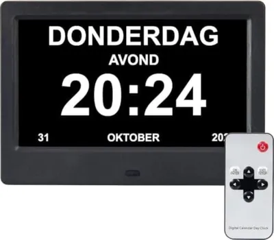 Productafbeelding van PromoHome® Dementieklok met 24 alarmfuncties – Automatische dimfunctie, kalender, afstandsbediening, groot digitaal en analoog display
