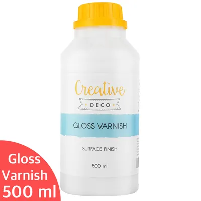 Produktbild von Creative Deco Glanz-Lack Firnis | 500 ml Flasche | Oberflächenfinish auf Wasserbasis | Permanenter farbloser Lack | Verwendung im Innen- und Außenbereich | Perfekt für Bastelprojekte und Gemälde