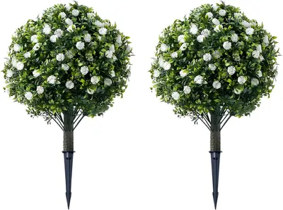 Produktbild von Künstliche Topiary Rosenbälle 2er Set 60 cm - Dekorative Blumensträucher mit Metallstab für Garten & Innenbereich