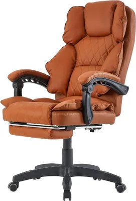Produktbild von Bürostuhl mit Fußstütze und flexiblen 3-Punkt-Armlehnen - Schreibtischstuhl im Lederoptik-Design - ergonomischer Bürosessel mit verstellbaren Rückenlehne für gesündere Sitzhaltung, Farbe:Braun