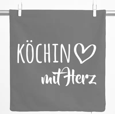 Produktbild von Huuraa Kissenbezug Köchin mit Herz 40x40cm Steel Grey Baumwolle Dekokissenbezug Geschenkidee