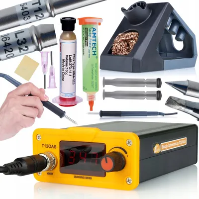 Immagine prodotto di Rosfix Stazione di Saldatura per Punte T12 Orange Akbash Standard T12OAS + T12B + Punta T12D32 + Flusso di Saldatura RMA-223 con Saldatore e Ago + Flu