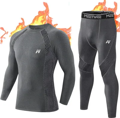 Produktbild von Herren Fleece Thermounterwäsche Set Fleece Thermo Unterwäsche Set Thermohemd & Thermohose Kompressionsanzug Skiunterwäsche Skiunterwäsche Set Grau XL