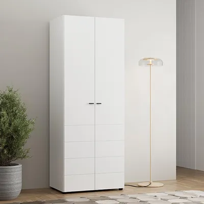 Image de Pomar - Armoire 2 Portes, 79x208h cm Blanc Mat, Porte-manteaux