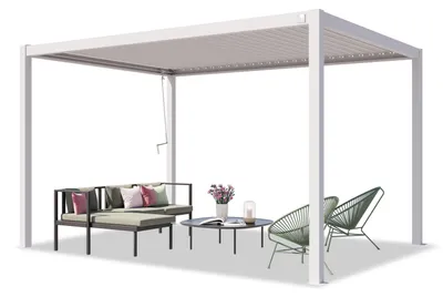 Zdjęcie produktu dla PRIMEYARD Pergola 3x4 m słupy aluminium z dachem z listew stalowych białe zadaszenie tarasu