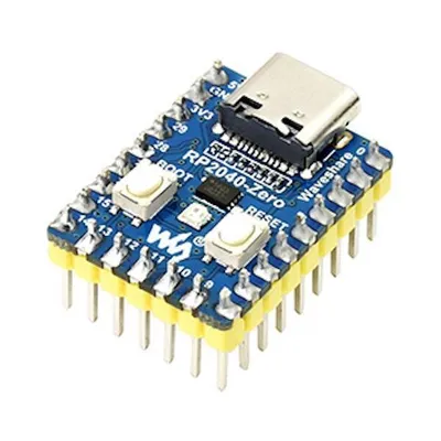 Produktbild von Waveshare RP2040-Zero, Dual-Core 133MHz, 2MB Flash, USB-C, GPIO Pins, MCU-Board, mit Header