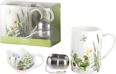 Produktbild von GILDE Teeset, "Wild Flowers", Schmetterlingmotiv, Blumenmuster, Porzellan, weiß, VE 6, H. 10 cm